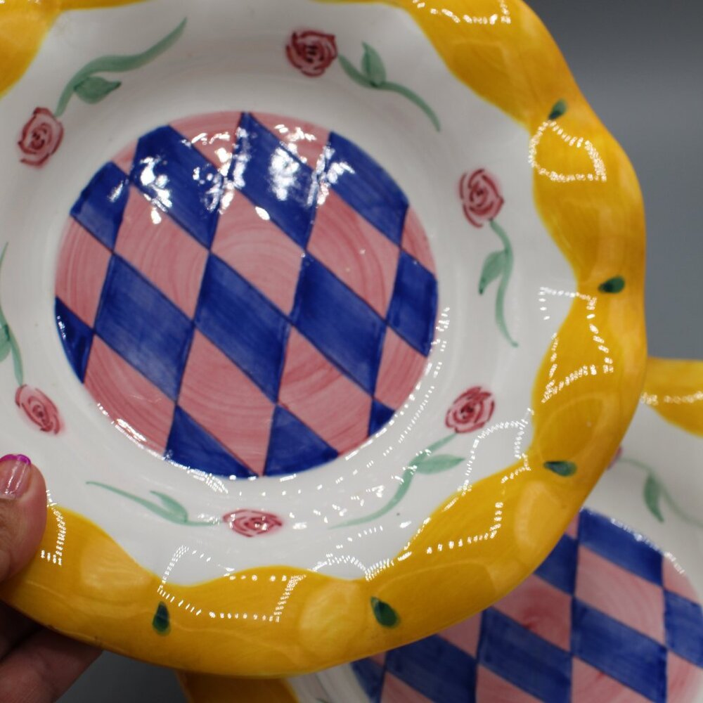 Vtg Himark Scallop MacKenzie Style Pasta Display Plate 9.25" Set of 2 Checkered